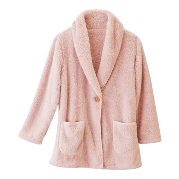 Soft Surrounding Mauve Cozy Pink Fleece Cardigan Teddy Jacket Plus Size 1X - Picture 5 of 8